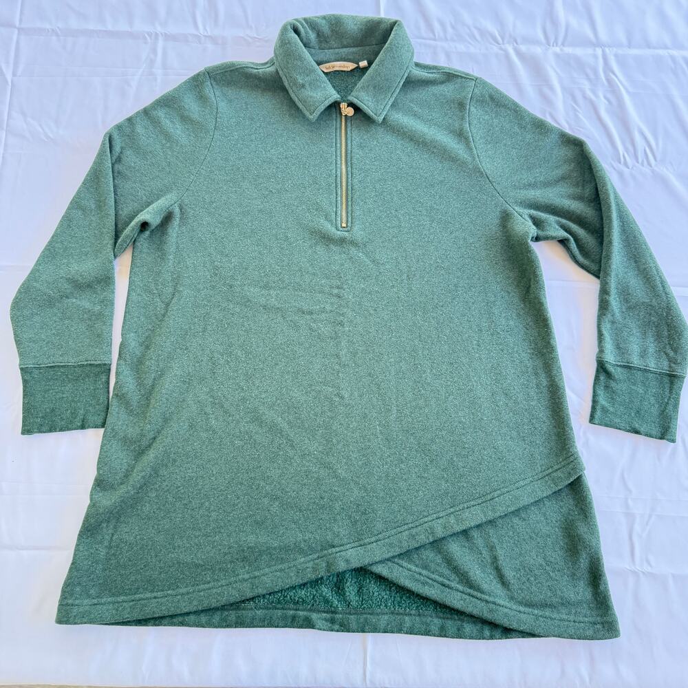 Soft Surroundings Women's CALLA Tunic Evergreen 1/4 Zip Fleece Size XL